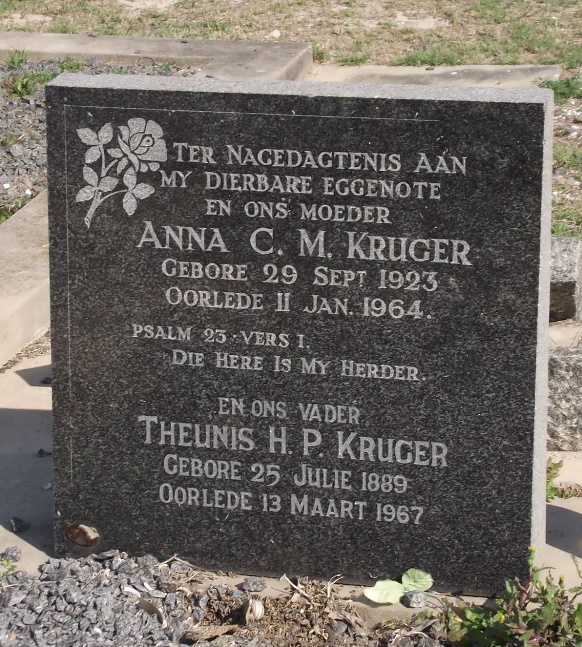 KRUGER Theunis H.P. 1889-1967 & Anna C.M. 1923-1964
