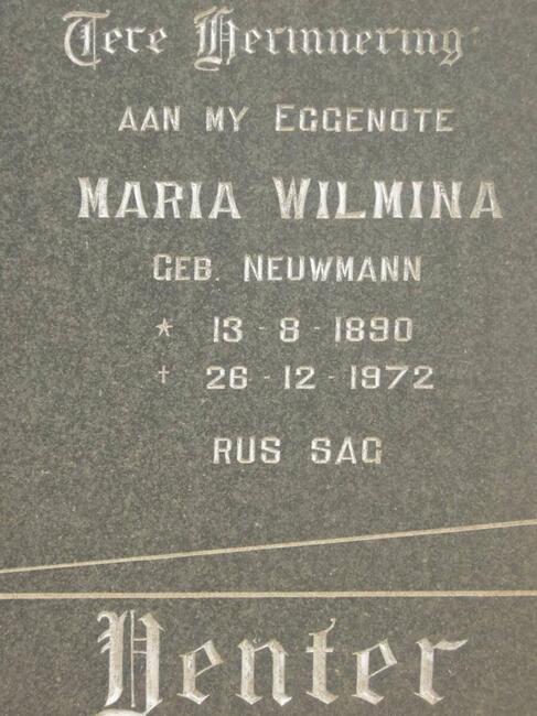 VENTER Maria Wilmina nee NEUWMANN 1890-1972