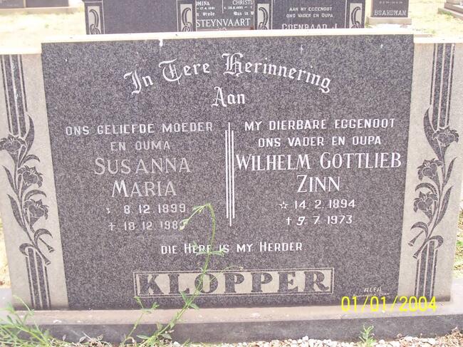 KLOPPER Wilhelm Gottlieb Zinn 1894-1973 & Susanna Maria 1899-1983