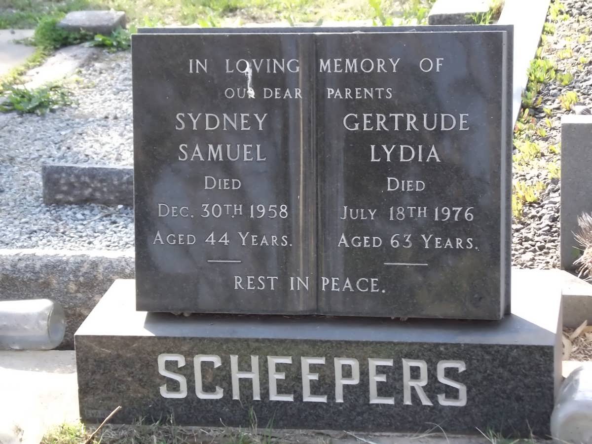 SCHEEPERS Sydney Samuel -1958 & Gertrude Lydia 1913-1976