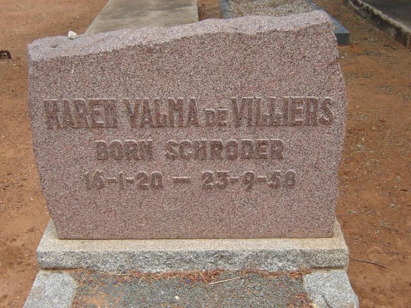 VILLIERS Karen Valma. de nee SCHRODER 1920-1958