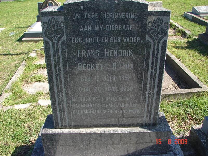BOTHA Frans Hendrik Beckett 1892-1958