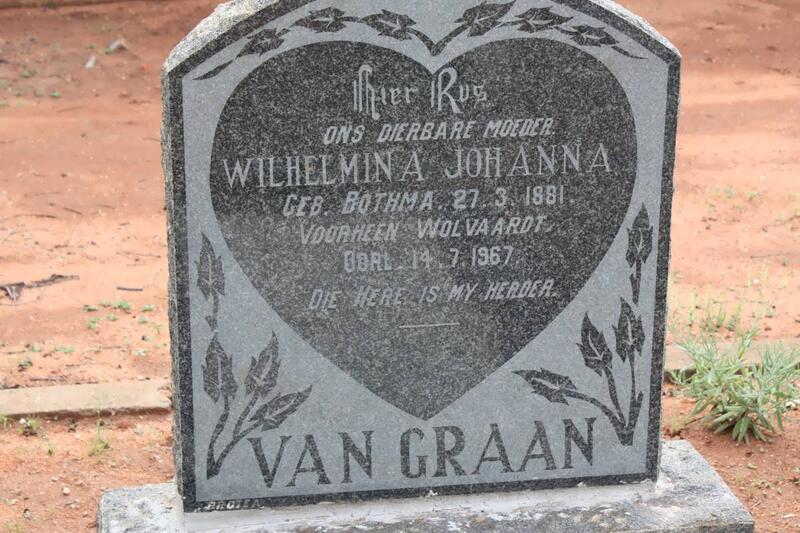 GRAAN Wilhelmina Johanna, van voorheen WOLVAARDT nee BOTHMA 1881-1967