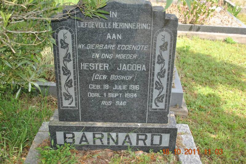 BARNARD Hester Jacoba nee BOSHOF 1916-1964