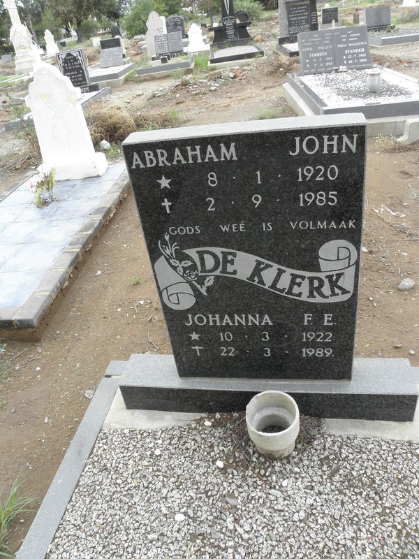 KLERK Abraham John, de 1920-1985 & Johanna F.E. 1922-1989