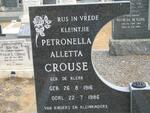 CROUSE Petronella Alletta nee DE KLERK 1916-1986