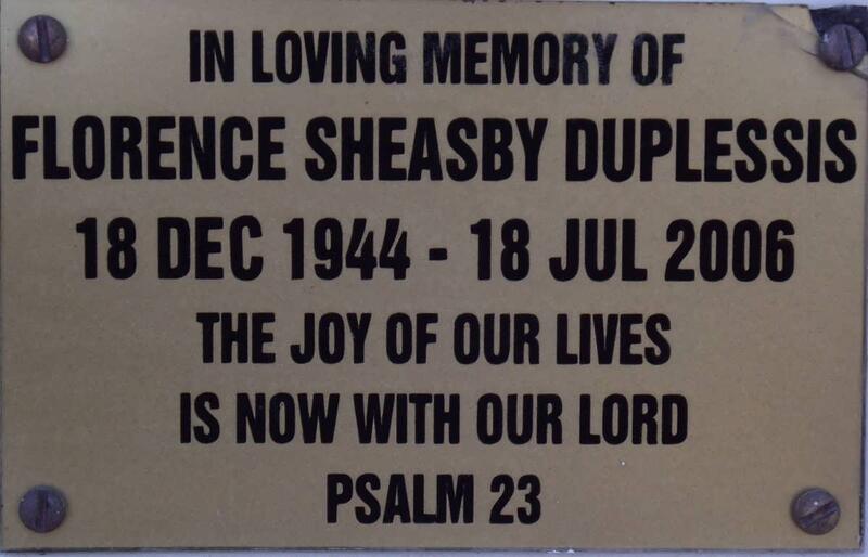 PLESSIS Florence Sheasby, du 1944-2006