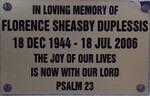 PLESSIS Florence Sheasby, du 1944-2006