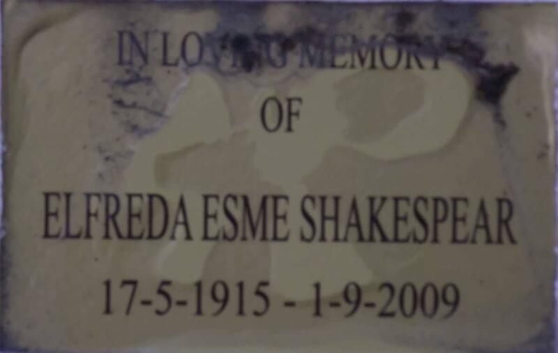 SHAKESPEAR Elfreda Esme 1915-2009