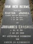 MERWE Johannes Erasmus, van der 1911-1988 & Martha Jacoba VAN DER WESTHUIZEN 1910-1986