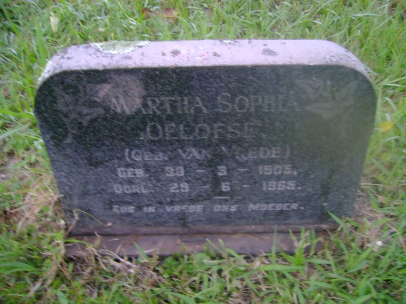 OELOFSE Martha Sophia nee van VREDE 1905-1965