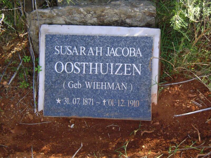OOSTHUIZEN Susarah Jacoba nee WIEHMAN 1871-1910