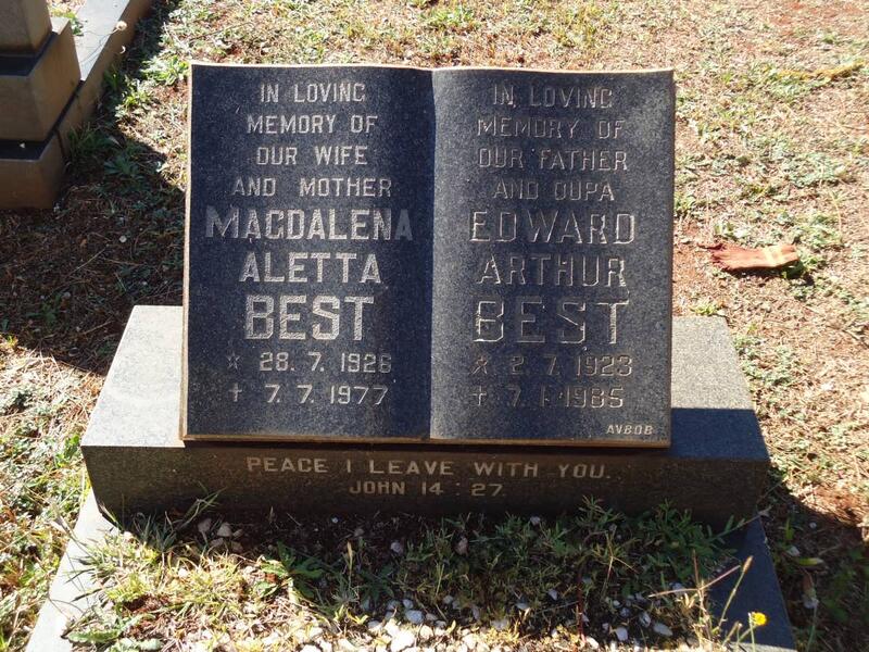 BEST Edward Arthur 1923-1985 & Magdalena Aletta 1926-1977