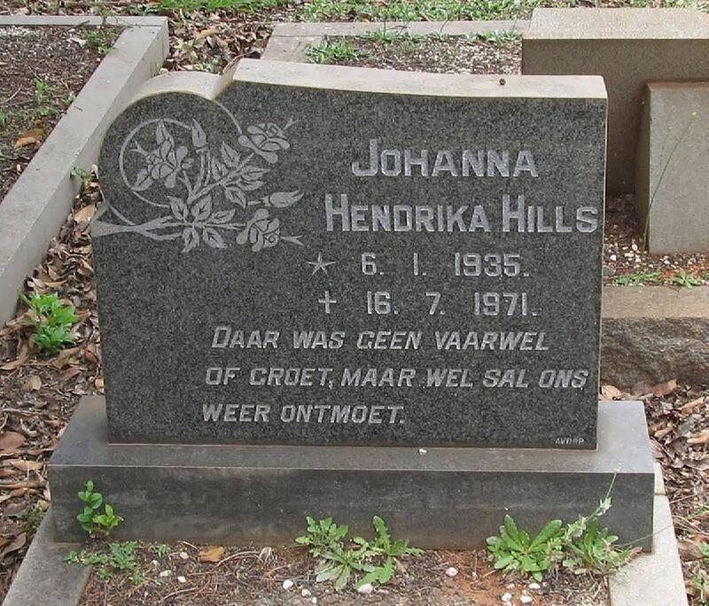 HILLS Johanna Hendrika 1935-1971