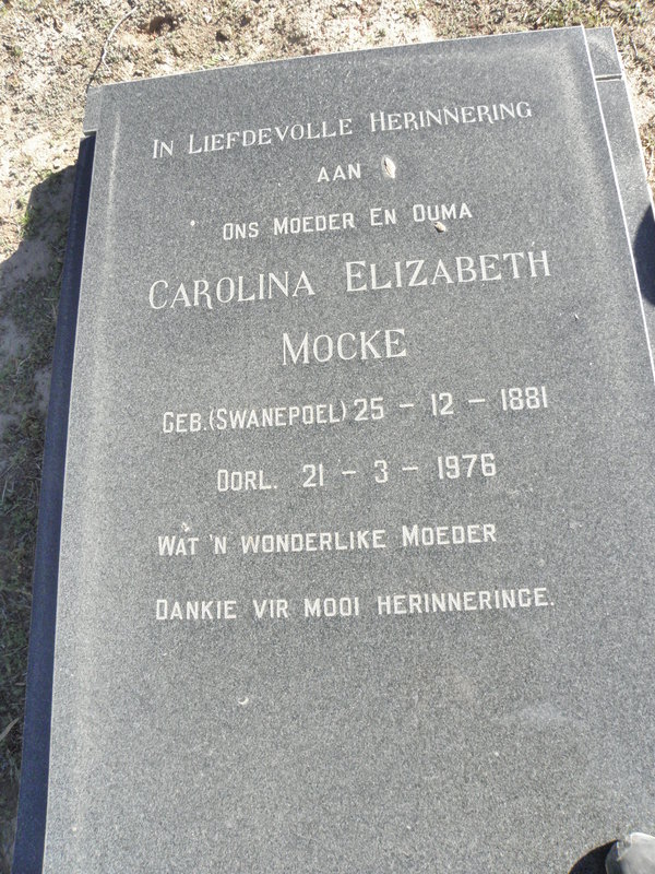 MOCKE Carolina Elizabeth nee SWANEPOEL 1881-1976