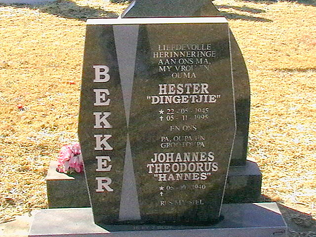 BEKKER Johannes Theodorus 1940- & Hester 1945-1995