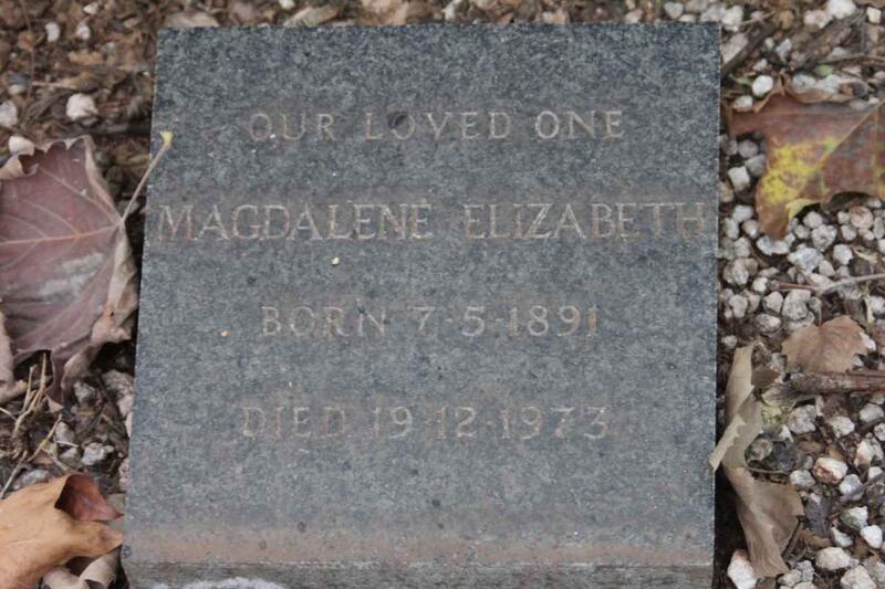 McGEE Magdalene Elizabeth 1891-1973