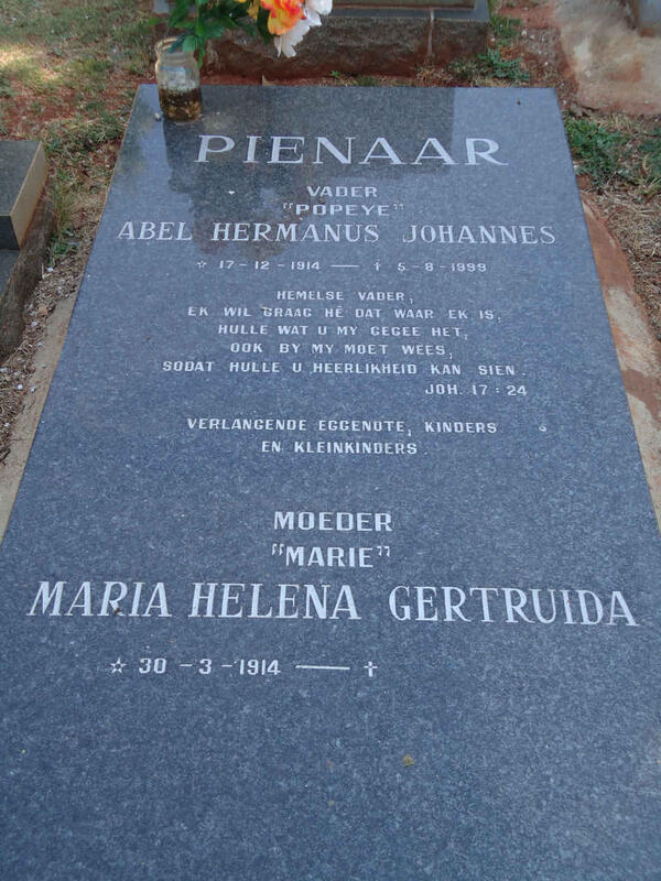 PIENAAR Abel Hermanus Johannes 1914-1999 & Maria Helena Gertruida 1914-