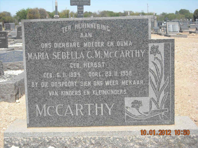 McCARTHY Maria Sebella G.M. nee HERBST 1894-1958