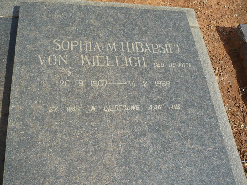 WIELLIGH Sophia M.H., von nee DE KOCK 1907-1998
