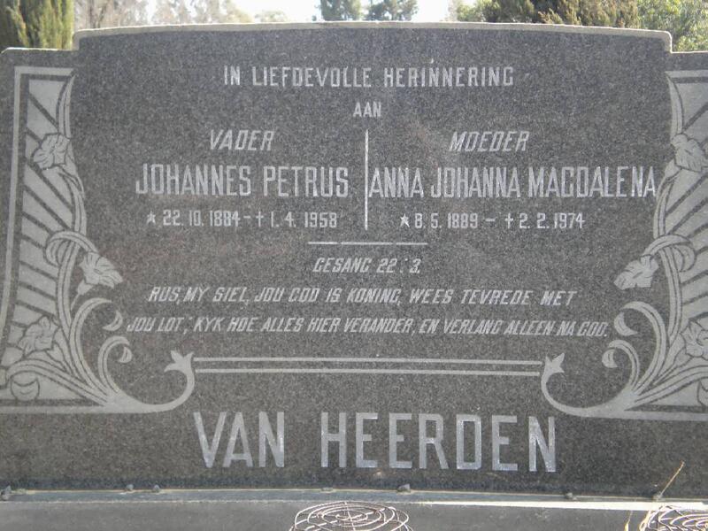 HEERDEN Johannes Petrus, van 1884-1958 & Anna Johanna Magdalena 1889-1974
