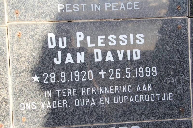 PLESSIS Jan David, du 1920-1999