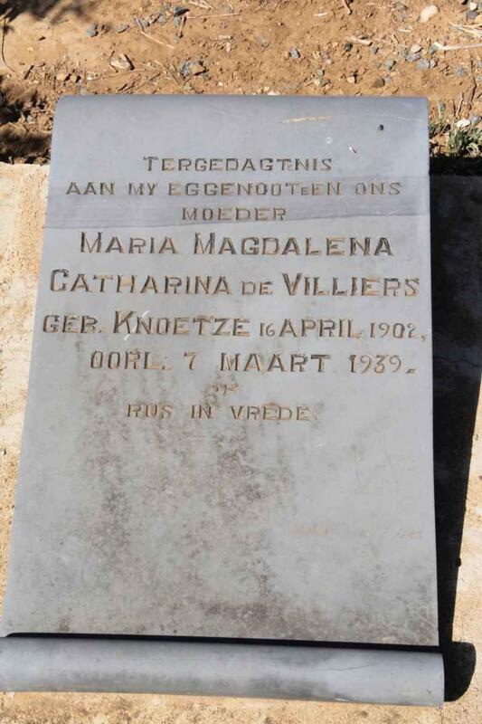 VILLIERS Maria Magdalena Catharina, de nee KNOETZE 1902-1939