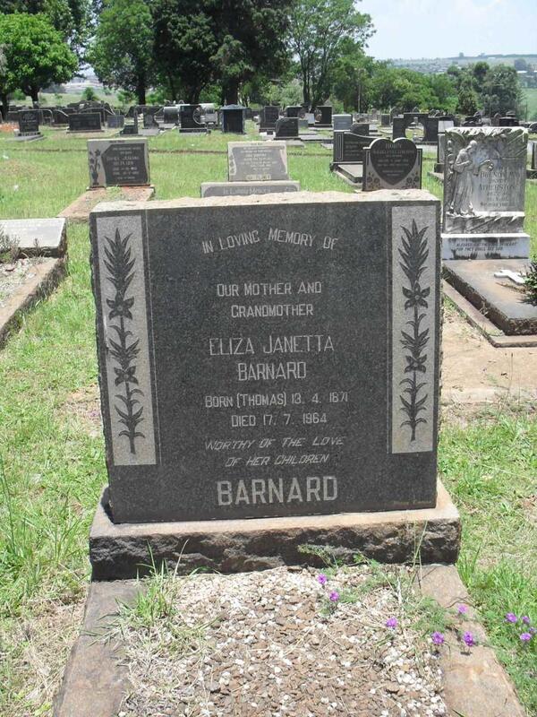 BARNARD Eliza Janetta nee THOMAS 1871-1964