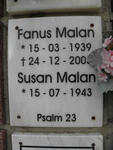 MALAN Fanus 1939-2003 & Susan 1943-