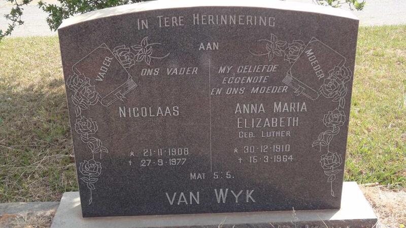 WYK Nicolaas, van 1908-1977 & Anna Maria Elizabeth LUTHER 1910-1964