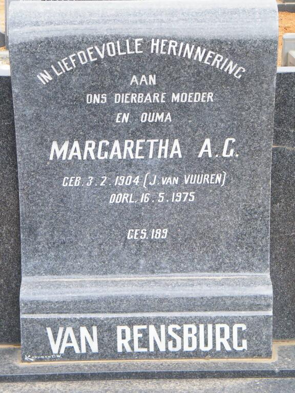 RENSBURG Margaretha A.G., van nee J. VAN VUUREN 1904-1975