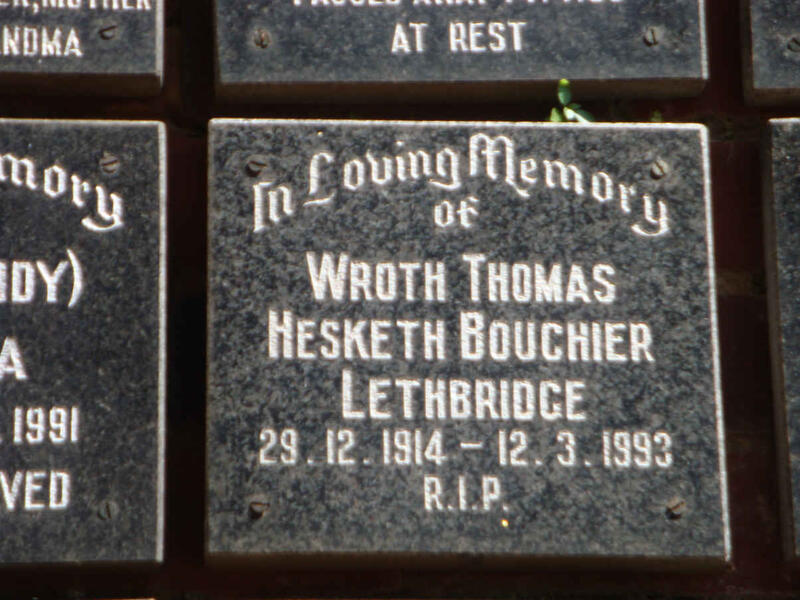 LETHBRIDGE Wroth Thomas Hesketh Boucher 1914-1993
