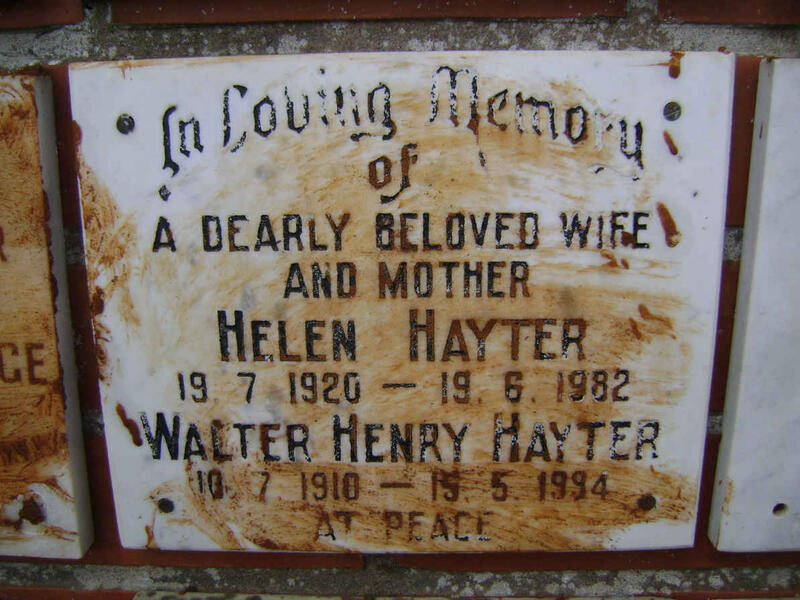 HAYTER Walter Henry 1910-1994 & Helen 1920-1982