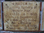HADEN Charles Bainbridge 1881-1941 & May Kathleen 1897-1957 :: HADEN Wendy May 1930-1930