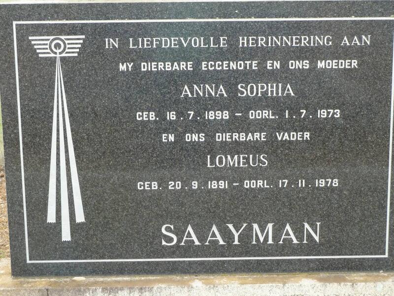 SAAYMAN Lomeus 1891-1978 & Anna Sophia 1898-1973