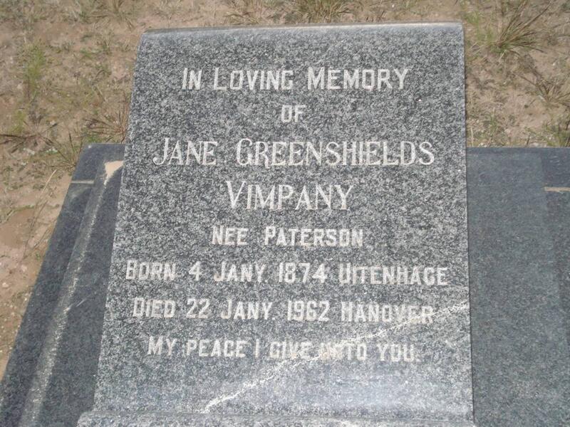 VIMPANY Jane Greenshields nee PATERSON 1874-1962