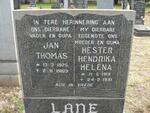 LANE Jan Thomas 1925-2003 & Hester Hendrika Helena 1919-1991