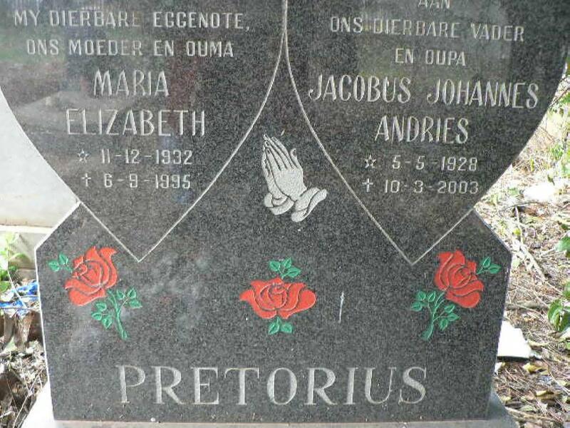PRETORIUS Jacobus Johannes Andries 1928-2003 & Maria Elizabeth 1932-1995