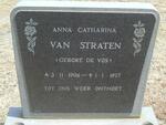 STRATEN Anna Catharina, van nee DE VOS 1906-1977