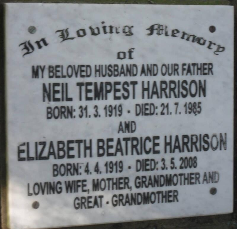 HARRISON Neil Tempest 1919-1985 & Elizabeth Beatrice 1919-2008