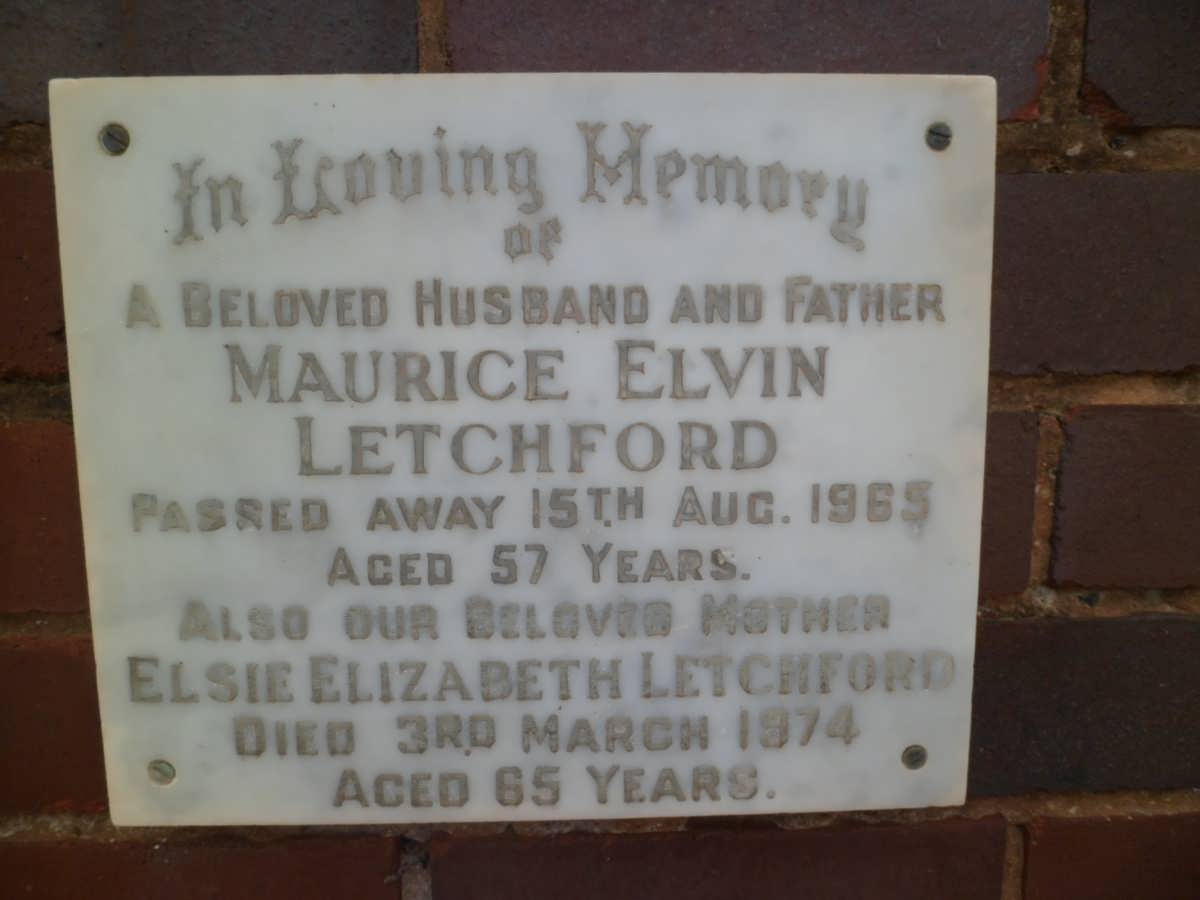 LETCHFORD Maurice Elvin -1965 & Elsie Elizabeth -1974