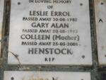 HENSTOCK Leslie Errol -1982 :: HENSTOCK Gary Alan -1993 :: HENSTOCK Colleen -2001