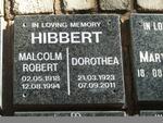 HIBBERT Malcolm Robert 1918-1994 & Dorothea 1923-2011