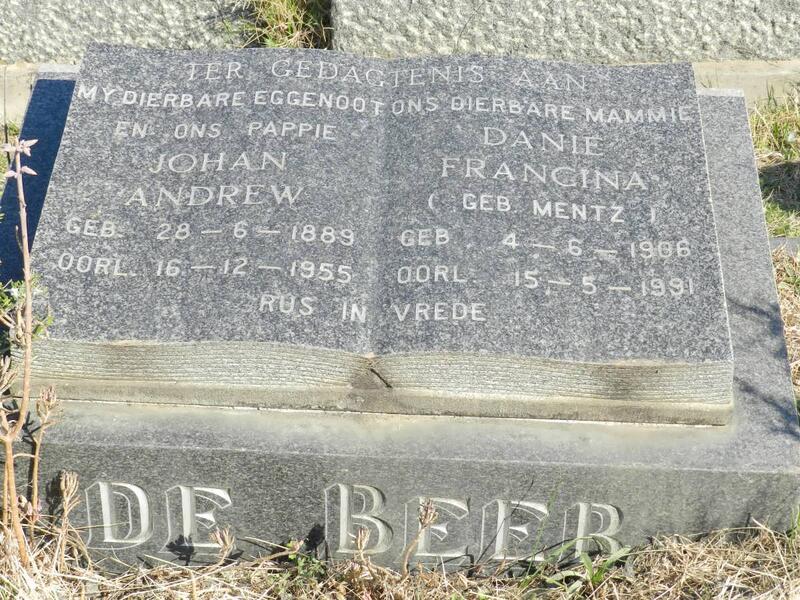BEER  Johan Andrew, de 1889-1955 & Danie Francina MENTZ 1906-1991