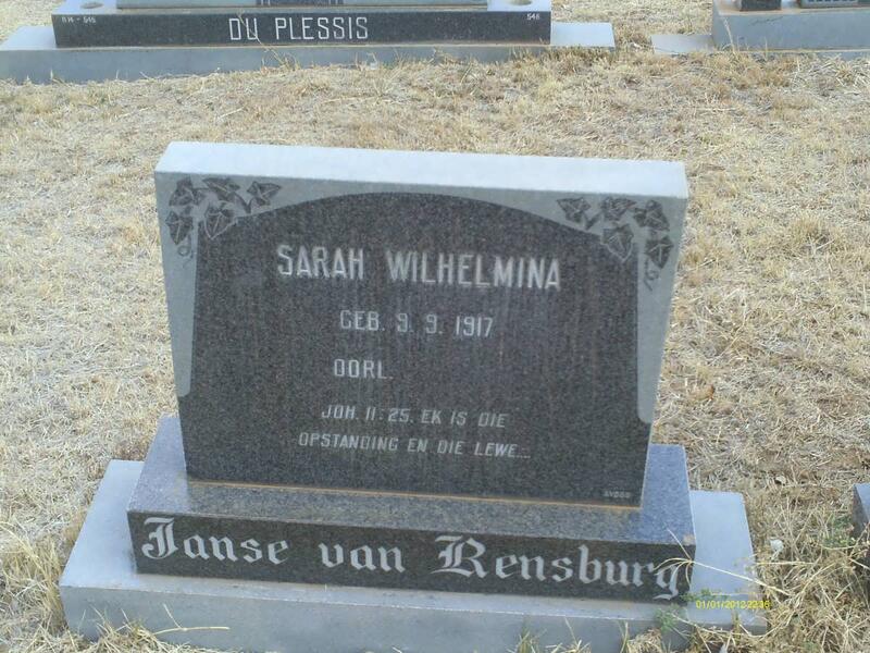 RENSBURG Sarah Wilhelmina, Janse van 1917-