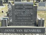 RENSBURG Francois Johannes, Janse van 1918-1953 & Orpah Elizabeth 1924-1999