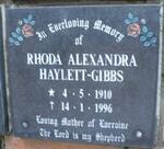 HAYLETT-GIBBS Rhoda Alexandra 1910-1996
