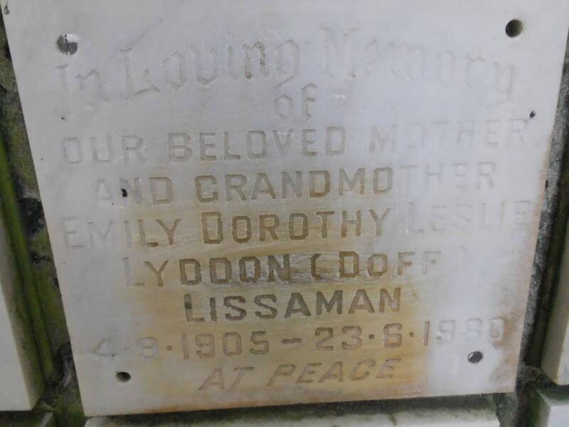 LISSAMAN Emily Dorothy Leslie Lyddon nee DOFF 1905-1980