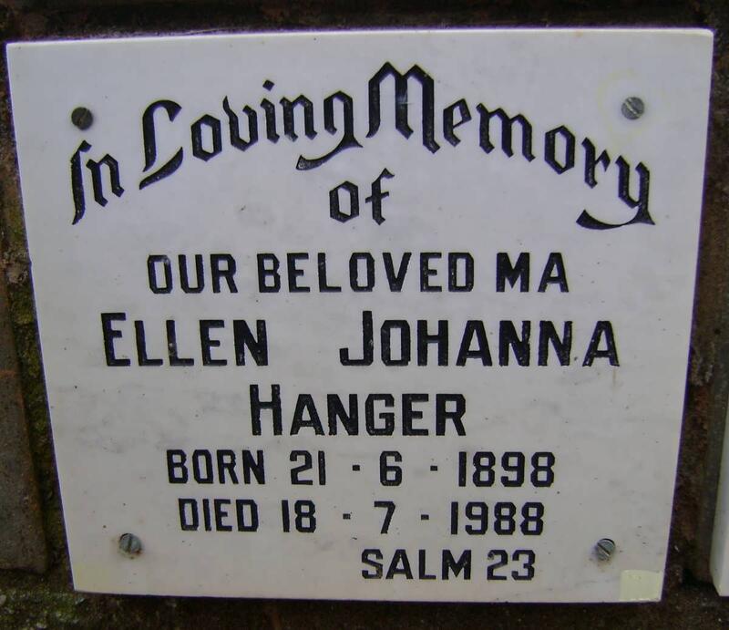 HANGER Ellen Johanna 1898-1988