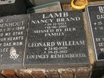 LAMB Leonard William 1919-2002 & Nancy Brand 1923-2001